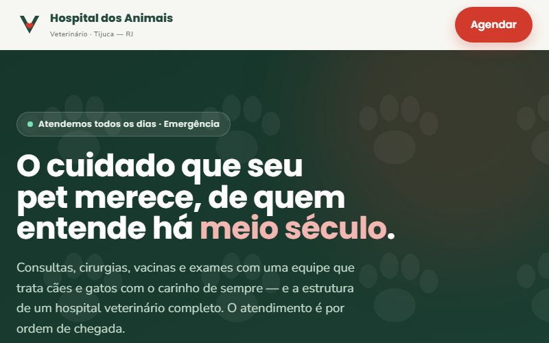 Página inicial do projeto Hospital dos Animais